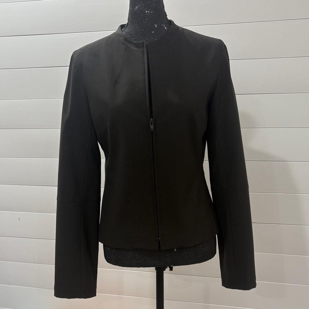 BCBG Max Azria Wool Zip Front Blazer Jacket Black Size 6 Structured Minimalist